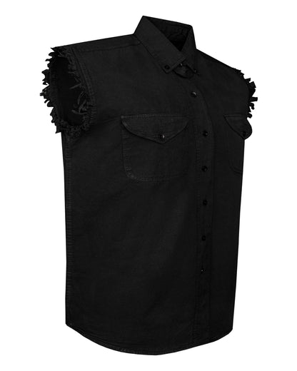 Men's Biker Cutoff Cotton Shirt Solid Black