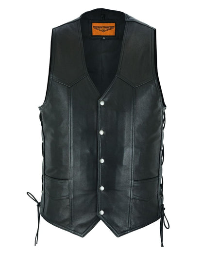 Mens Leather Vest With Concealed Carry inside Pockets Side Laces