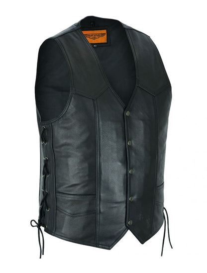 Mens Leather Vest With Concealed Carry inside Pockets Side Laces