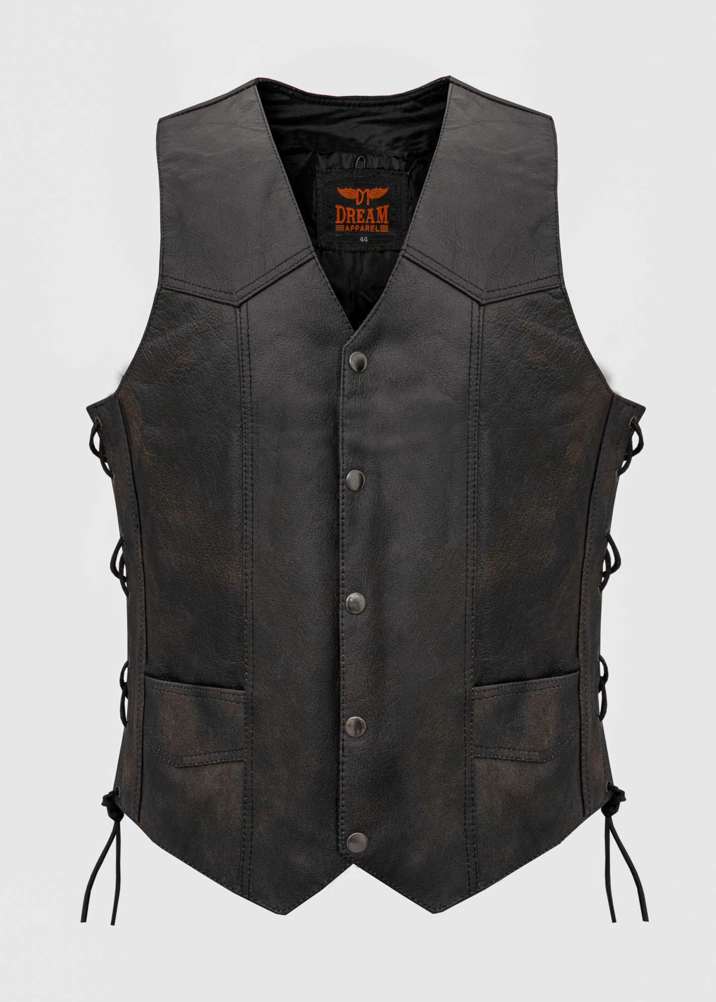 Men's Distressed Brown Vest, Side Laces with Emboss Eagle, Live to Ride, Ride to Live