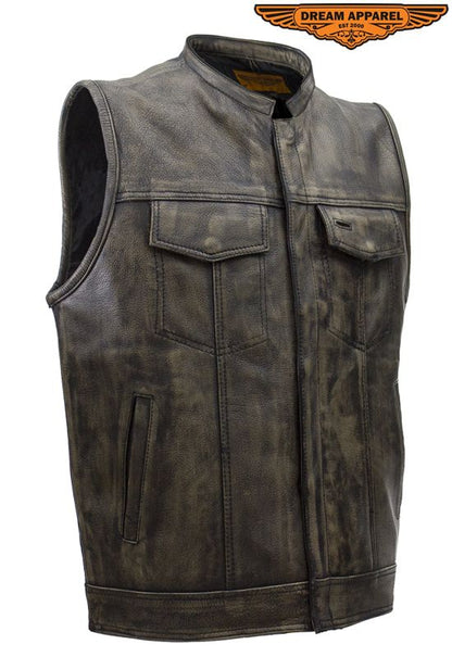 Men's SOA Style Motorcycle Club Vest Distressed Brown Leather