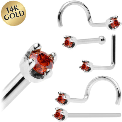 14k White Gold 2mm Lab Grown Red Diamond Nose Ring