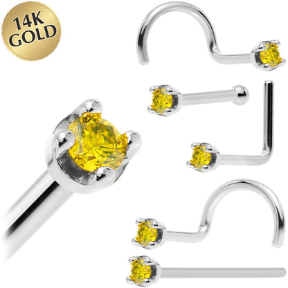 14k White Gold 2mm Lab Grown Yellow Diamond Nose Ring