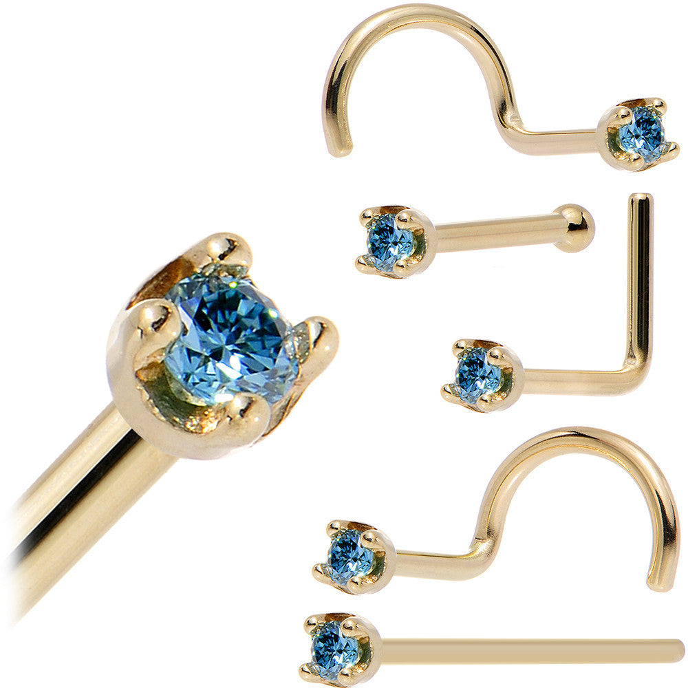 14k Yellow Gold 2mm Lab Grown Blue Diamond Nose Ring