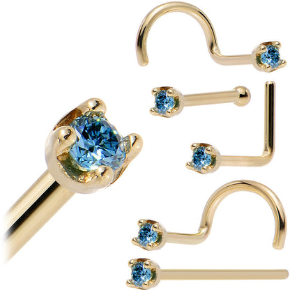 14k Yellow Gold 2mm Lab Grown Blue Diamond Nose Ring