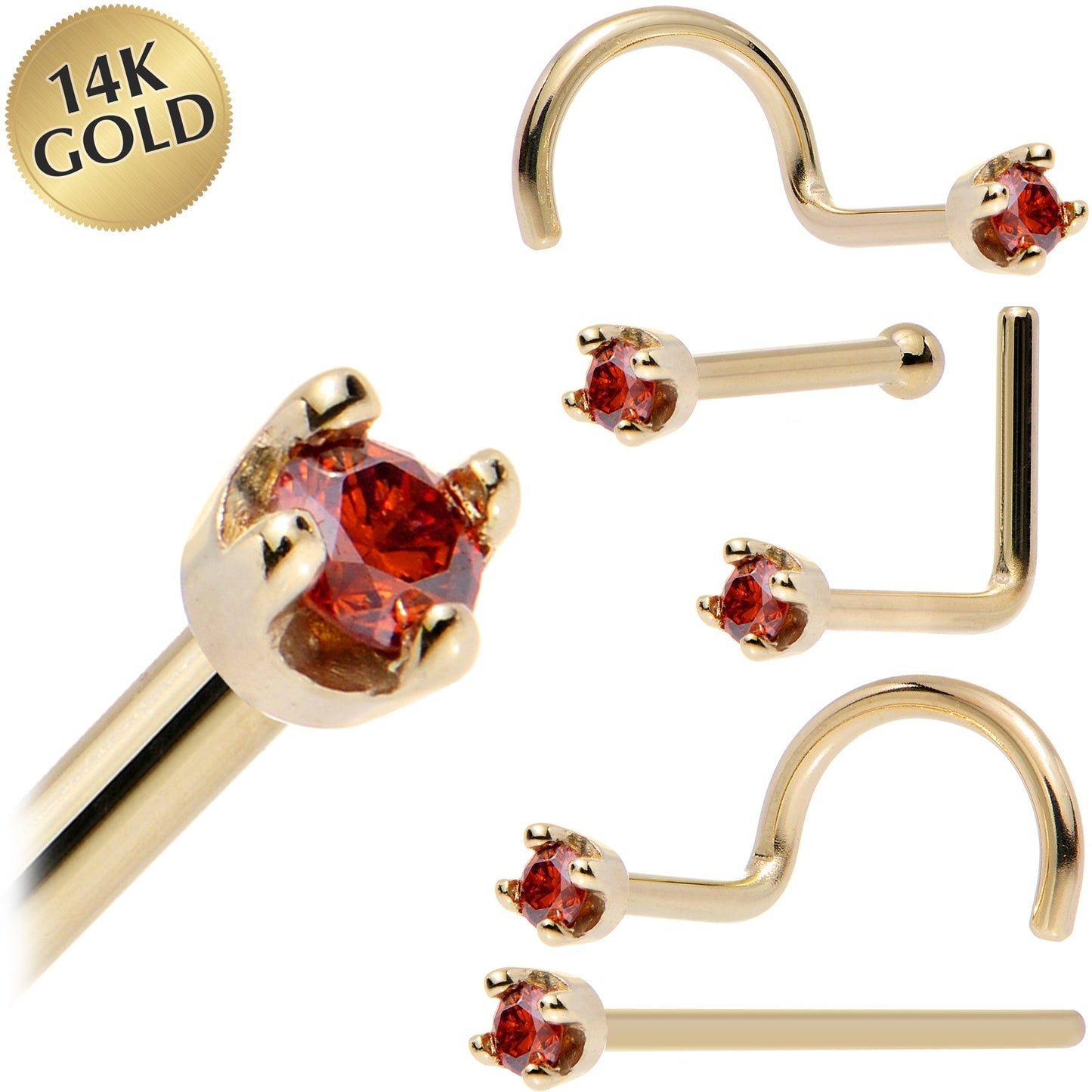 14k Yellow Gold 2mm Lab Grown Red Diamond Nose Ring