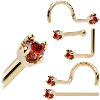 14k Yellow Gold 2mm Lab Grown Red Diamond Nose Ring