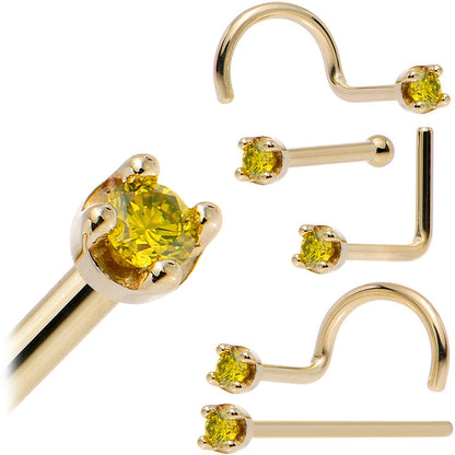 14k Yellow Gold 2mm Lab Grown Yellow Diamond Nose Ring