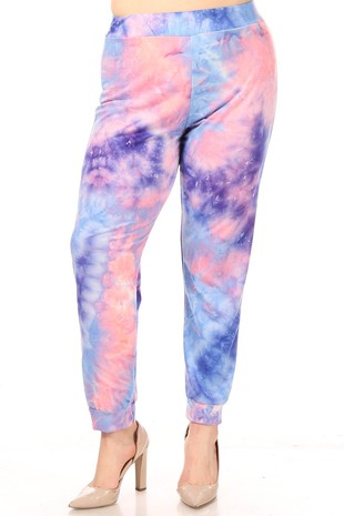 Plus Size Tie Dye Printed Full Length Joggers - XL