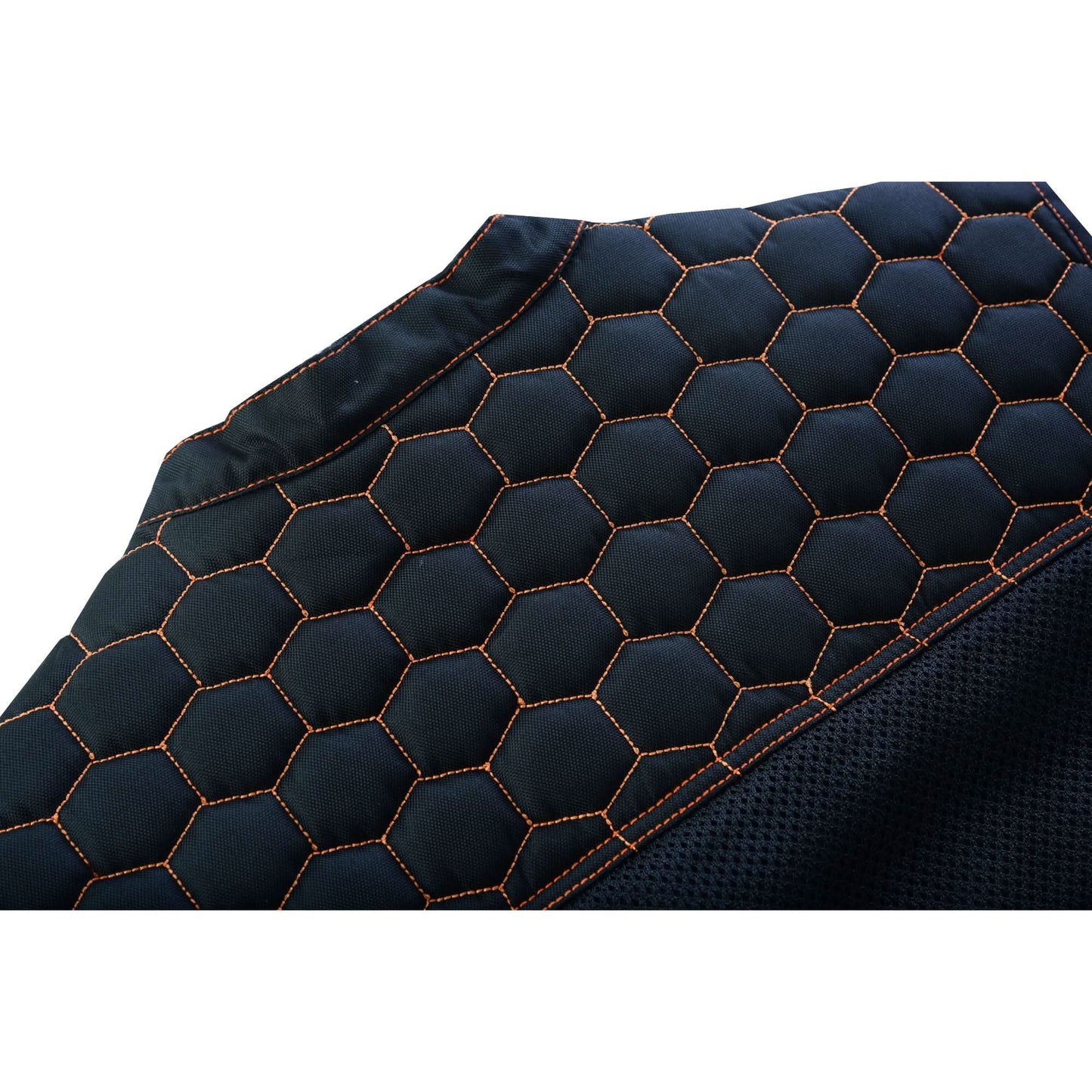 Night Tiger Men's Black Mesh Textile Vest with Orange Diamond Stitch