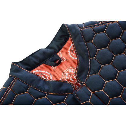 Night Tiger Men's Black Mesh Textile Vest with Orange Diamond Stitch