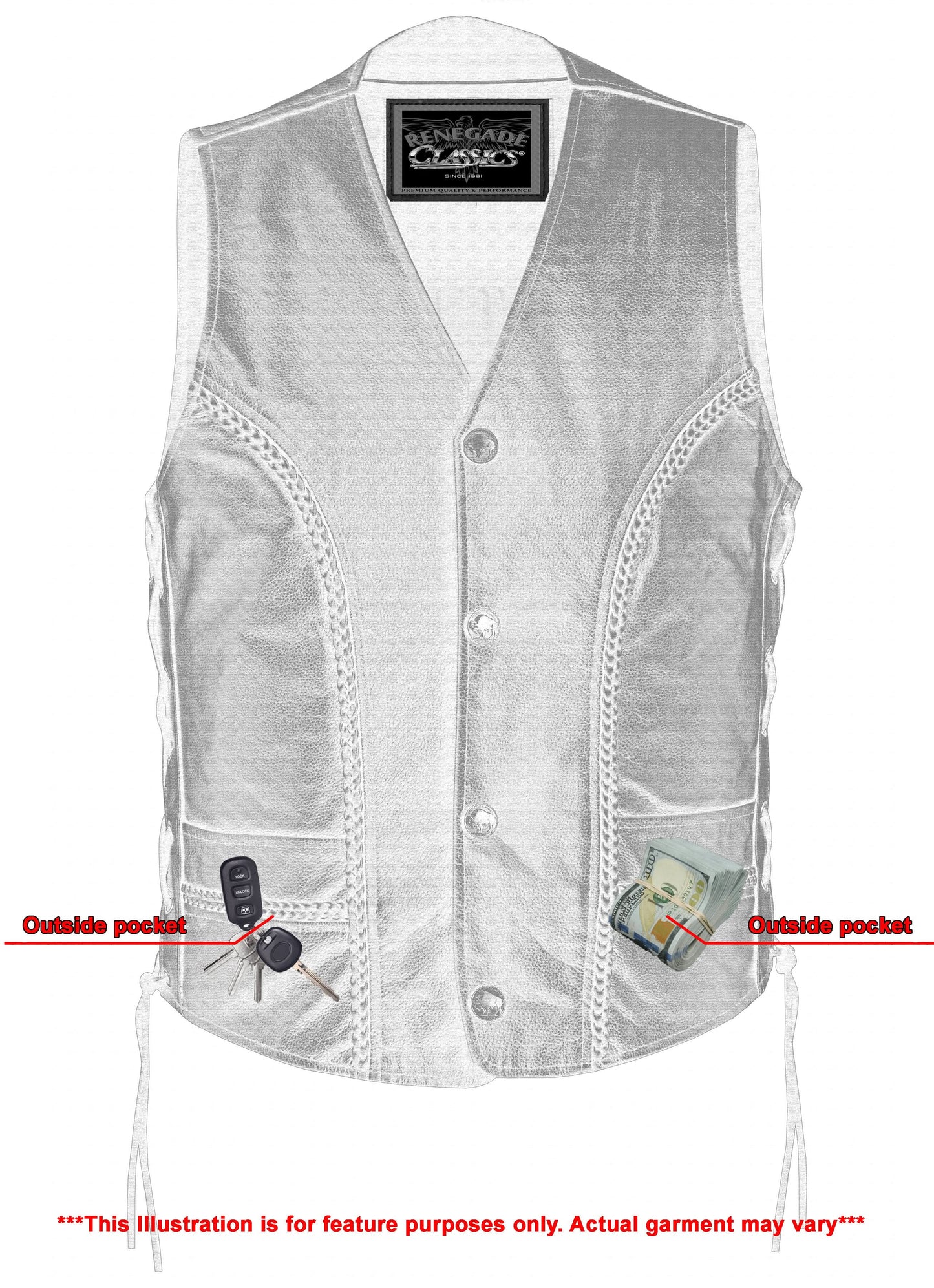 Charlie Men's Black Braided Leather Motorcycle Vest & Lace-Up Sides