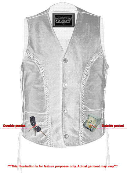 Charlie Men's Black Braided Leather Motorcycle Vest & Lace-Up Sides