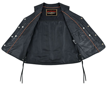 Charlie Men's Black Braided Leather Motorcycle Vest & Lace-Up Sides