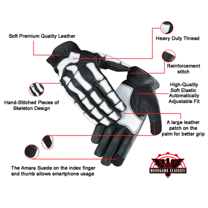 SkullTrail Men's leather  gloves Black & White