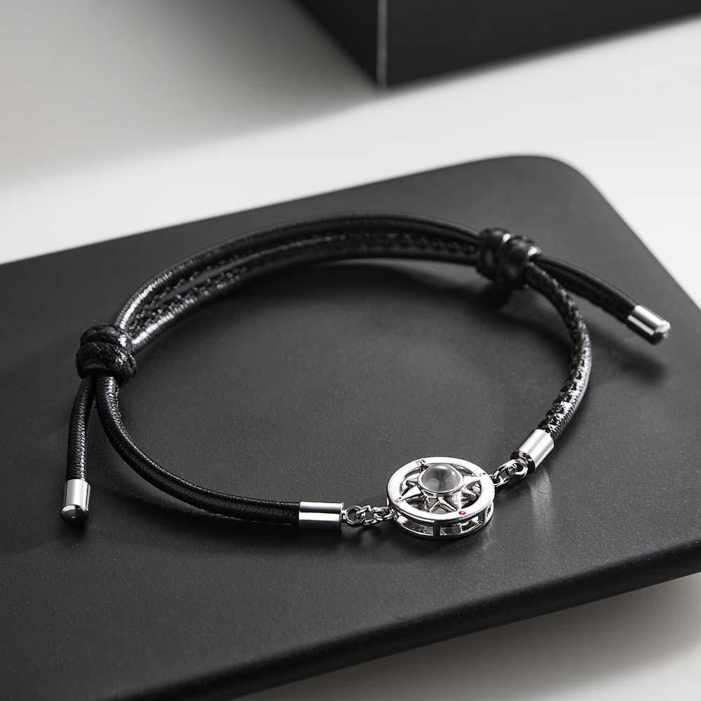 Custom projection compass bracelet for men. Black rope with compass pendant, a simple and trendy gift.