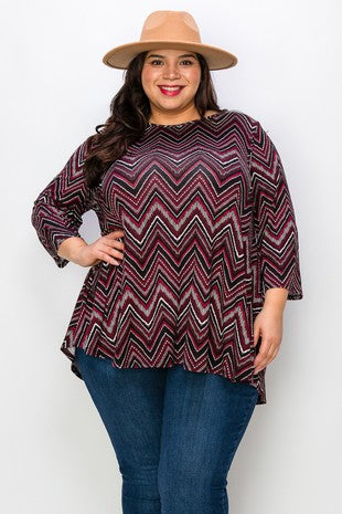 Extra Plus Size 3qtr Sleeves Print Tunic Top