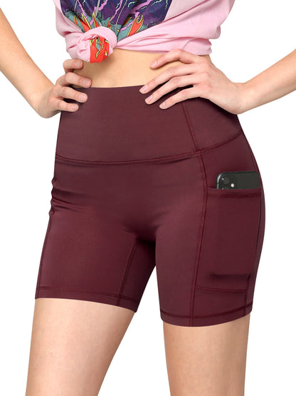 Tummy Control High Waist Biker Butt Lifting Shorts - Wine