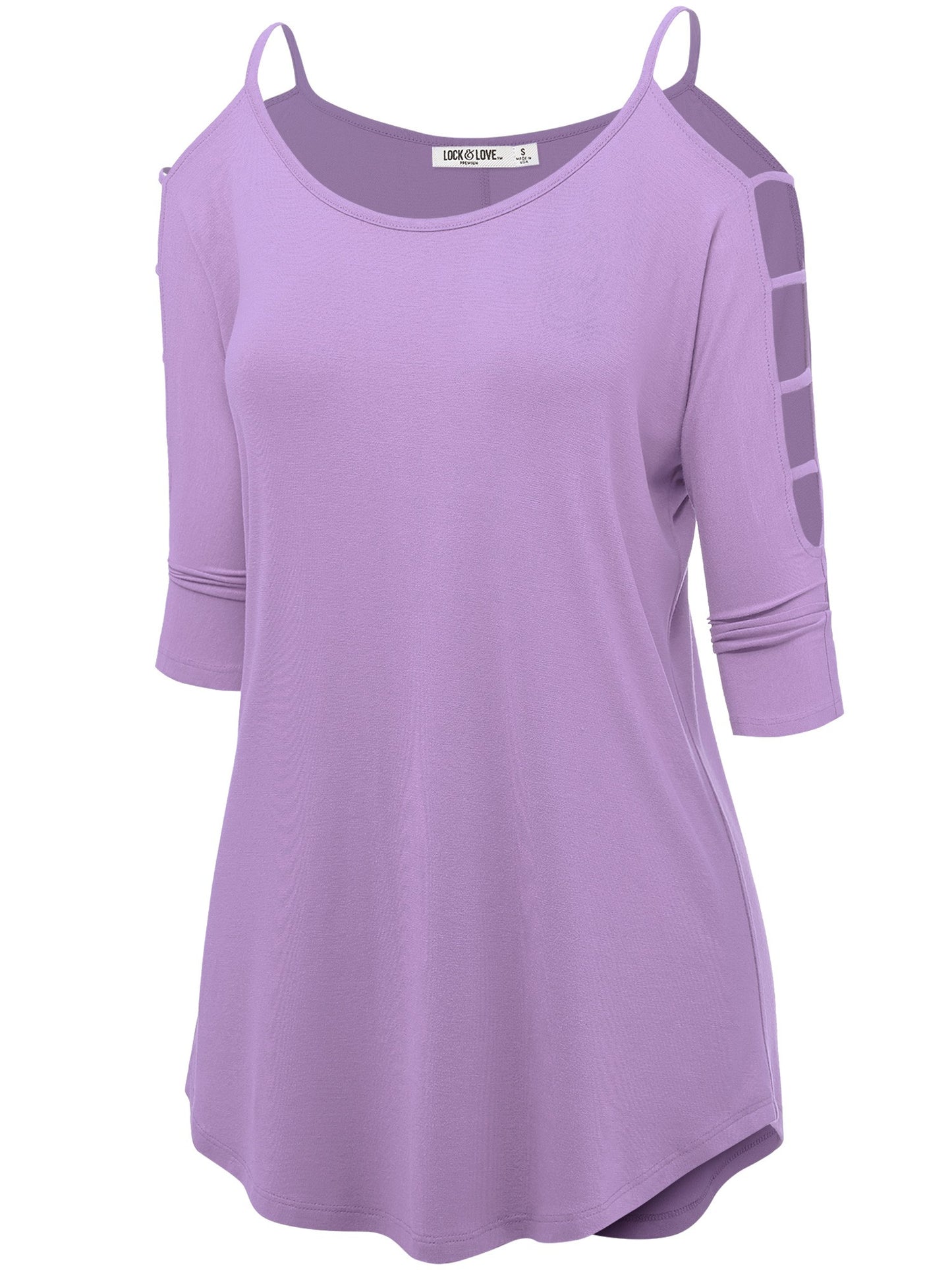 Casual Hollowed Out Shoulder 3/4 Sleeve - Lilac