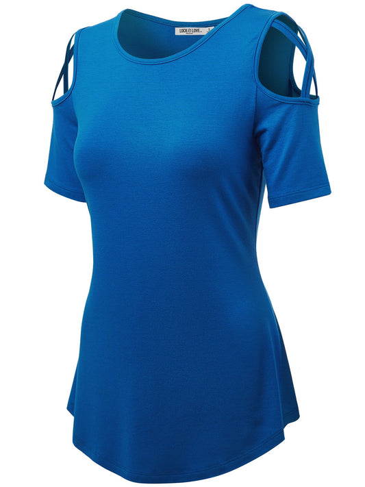 Short Sleeve Loose Open Shoulder Top - Royal Bright