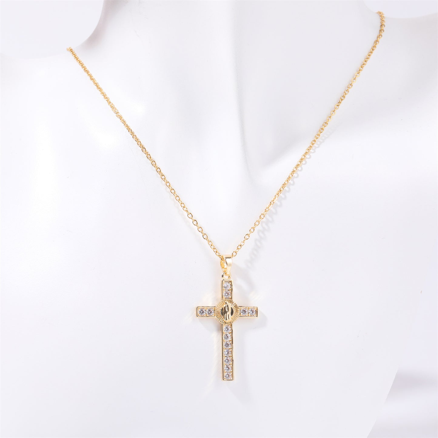 Stainless Steel Inlaid Zircon Cross Necklace