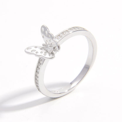 Adorable Butterfly 925 Sterling Silver Inlaid Zircon Ring