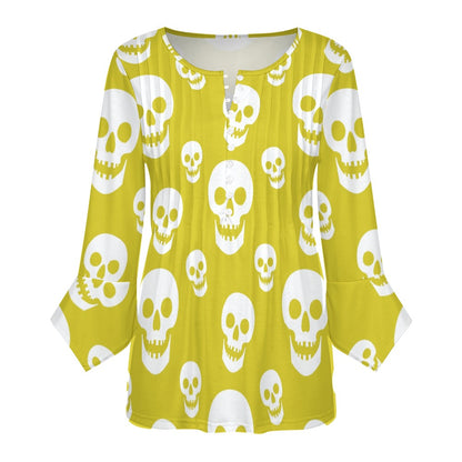 Yellow Skulls Ruffled Petal Sleeve Top