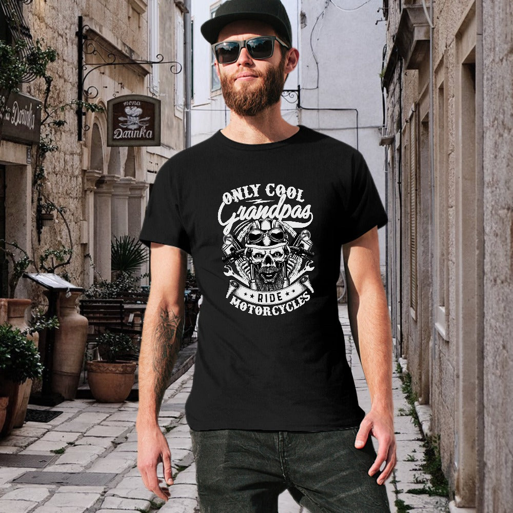 Only Cool Grandpas Ride Motorcycles Men's T-shirt 100% Cotton