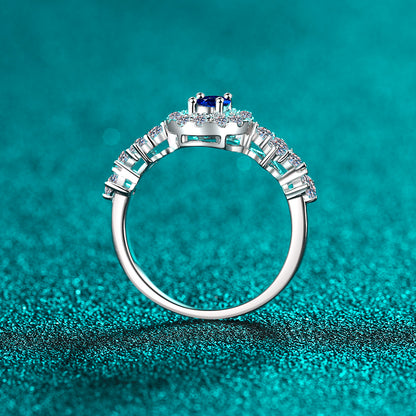 Blue Topaz 925 Sterling Silver Moissanite Ring