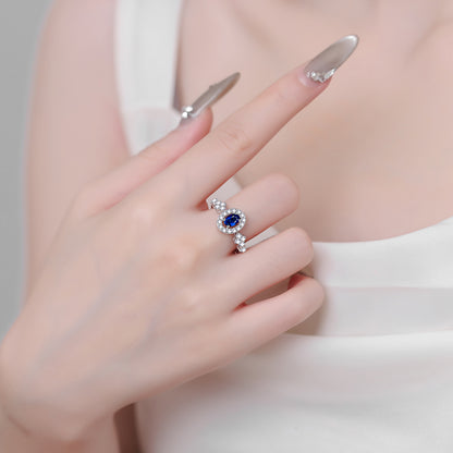 Blue Topaz 925 Sterling Silver Moissanite Ring
