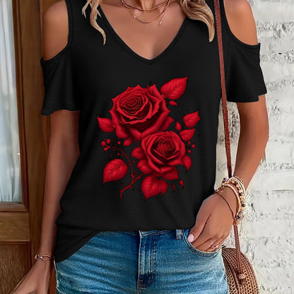 Red Rose Off Shoulder Tee