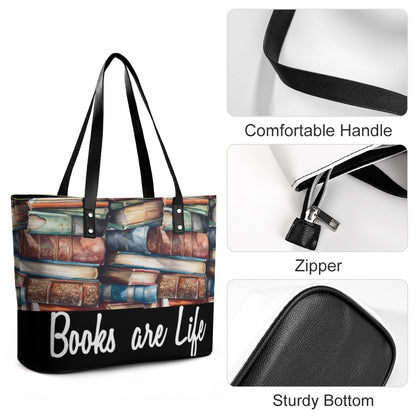 Books Are Life Leather Ladys Handbag