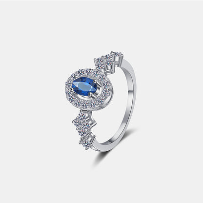Blue Topaz 925 Sterling Silver Moissanite Ring