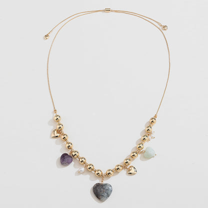 Natural Stone Gold-Plated Heart Necklace