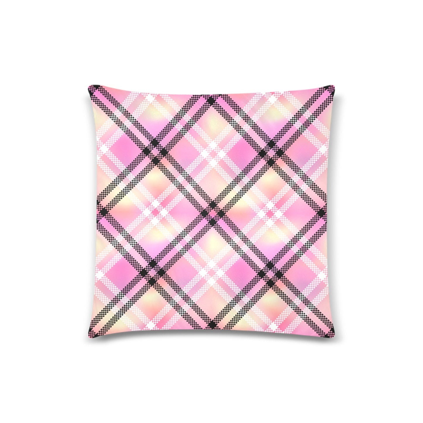 Pink Plaid Throw Pillow Cover