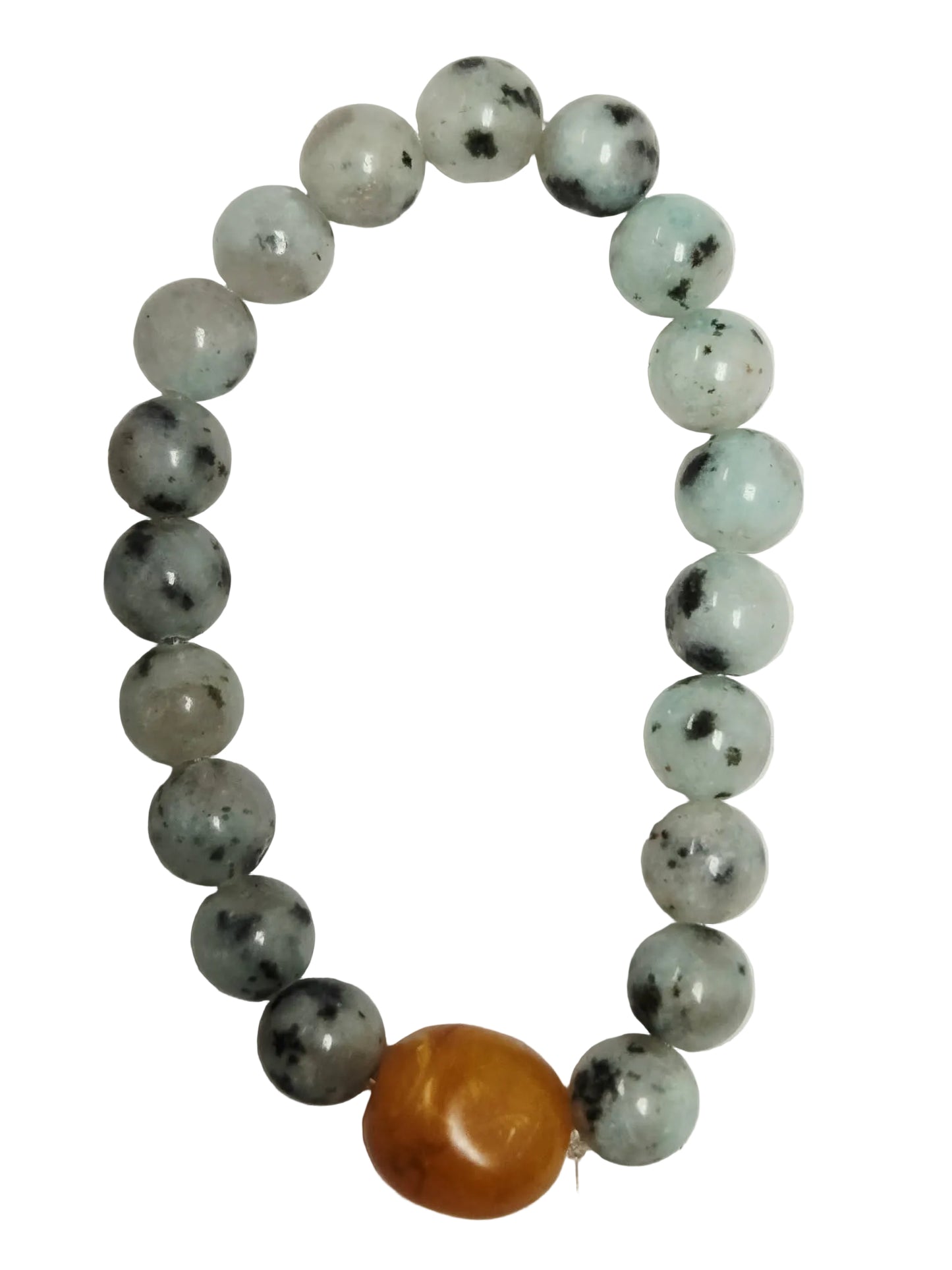 Kiwi Stone Bracelet with Carnelian Agate Bead