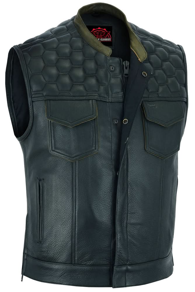 Whiskey Men's Motorcycle Leather Vest - Black