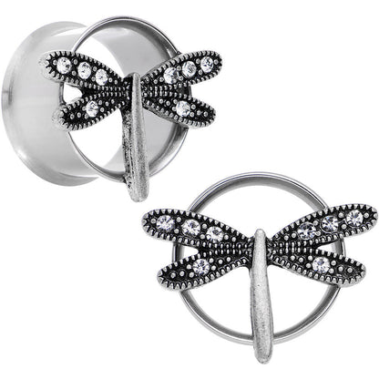 18mm Clear Gem Steel Hi Sky Dragonfly Double Flare Tunnel Plug Set