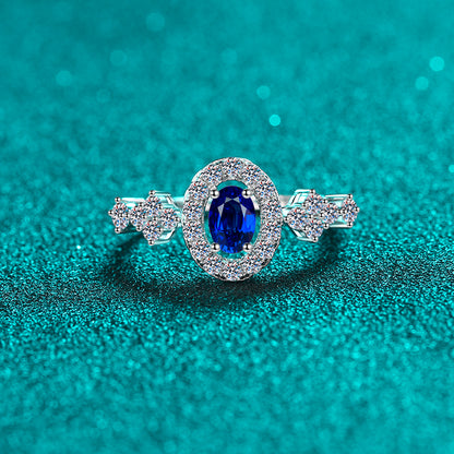 Blue Topaz 925 Sterling Silver Moissanite Ring