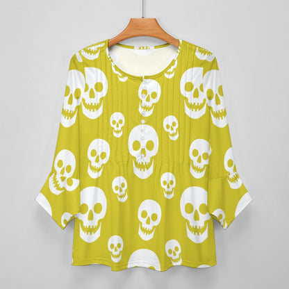 Yellow Skulls Ruffled Petal Sleeve Top