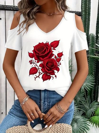 Red Rose Off Shoulder Tee