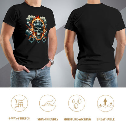 Flaming Skull and Pistons Men's T-shirt 100% Cotton