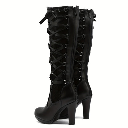 Platform Punk Tall Goth Buckled KneeHigh Boots