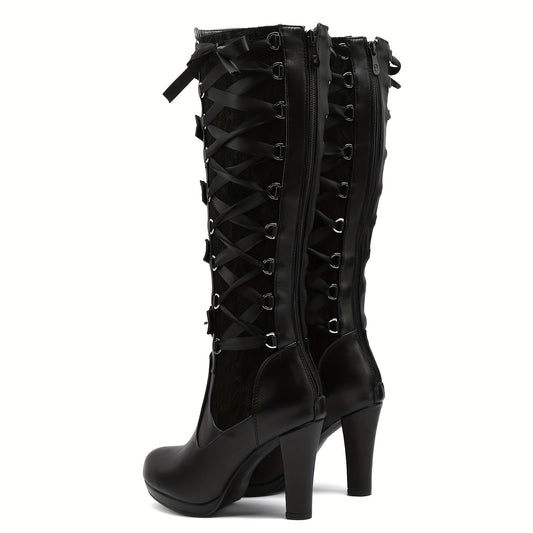 Platform Punk Tall Goth Buckled KneeHigh Boots