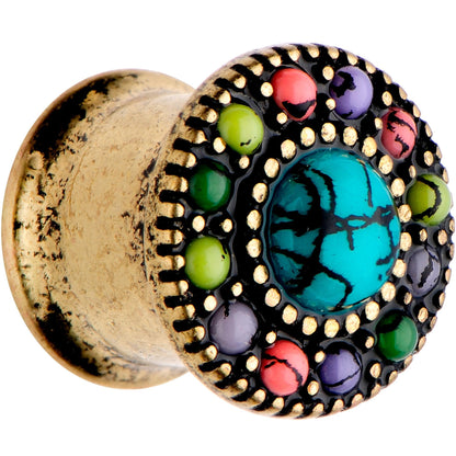 Gold Plated Southwestern Stone Age Double Flare Plug Set 2G to 22mm