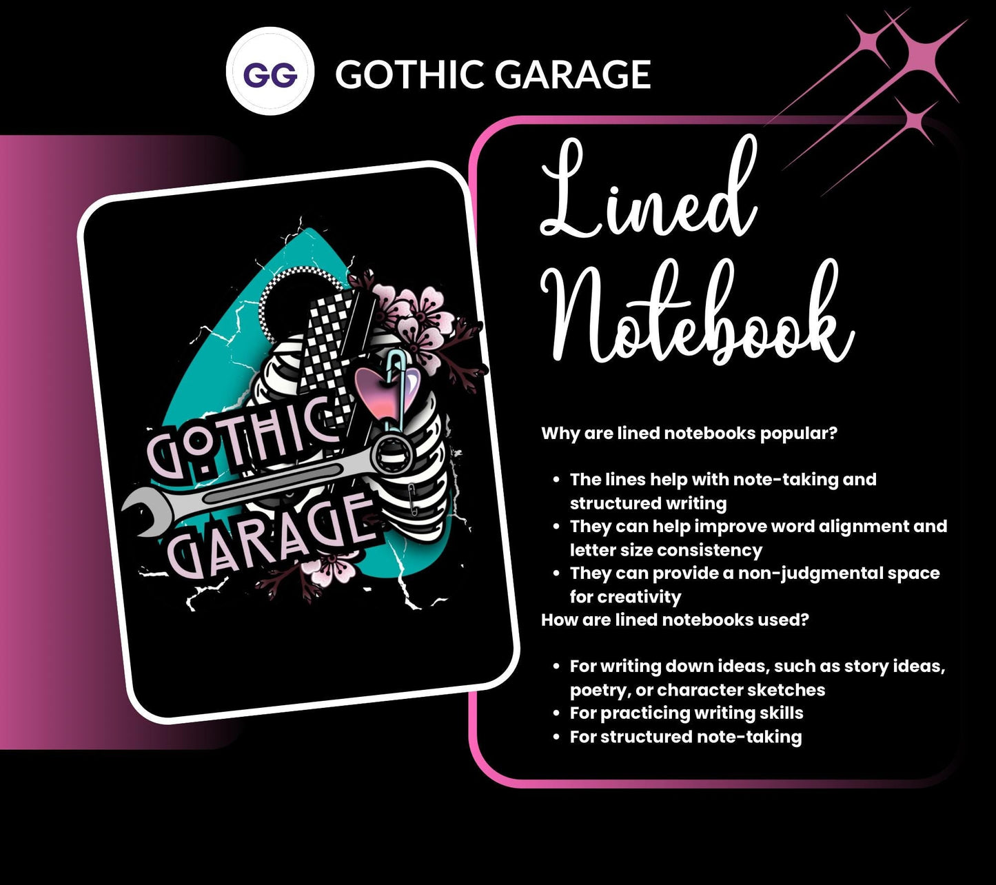 Gothic & Punk Ribcage Notebook Hand Drawn Detail