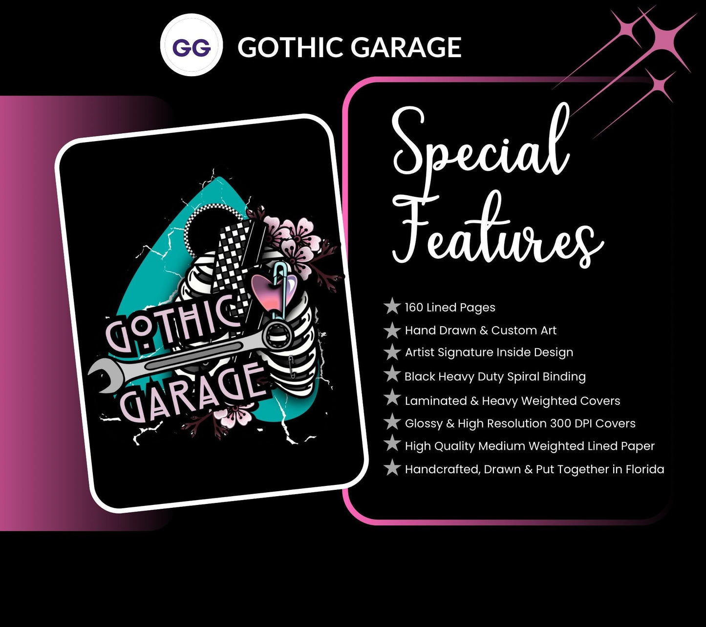 Gothic & Punk Ribcage Notebook Hand Drawn Detail