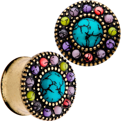 Gold Plated Southwestern Stone Age Double Flare Plug Set 2G to 22mm