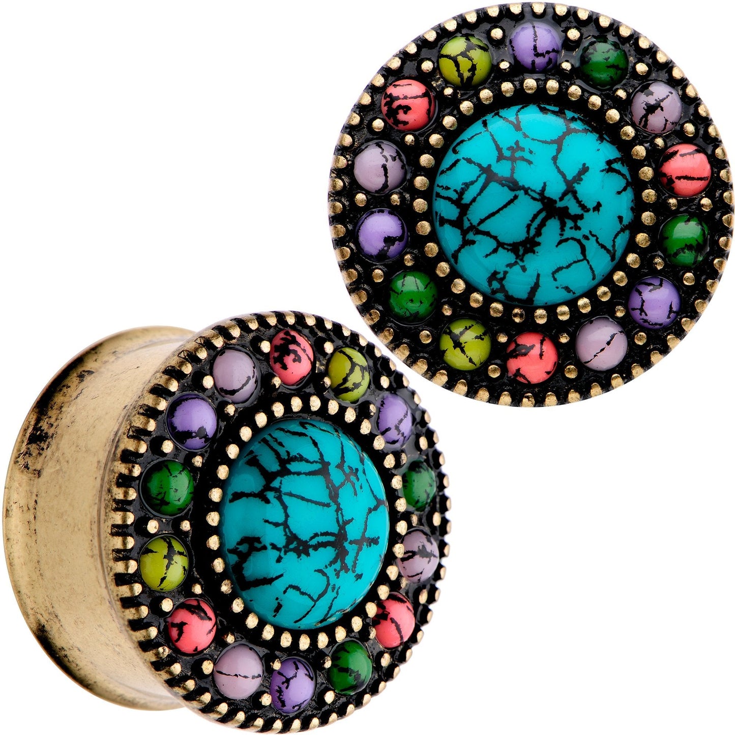 Gold Plated Southwestern Stone Age Double Flare Plug Set 2G to 22mm