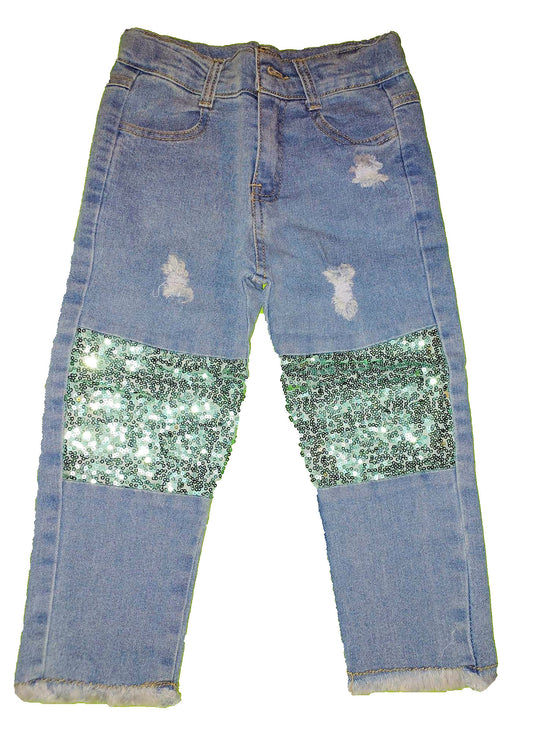 Blue Jeans With Sequin Knees